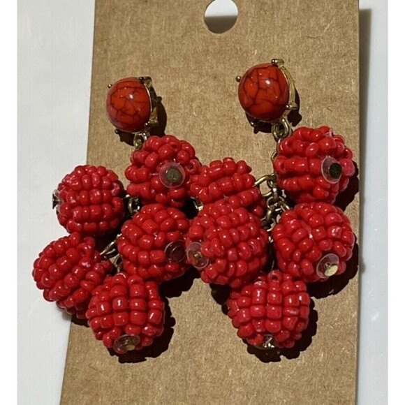 Bobble Pinup Rockabilly Fashion Earrings Womens Party Red Gold Tone 2in - Picture 1 of 6